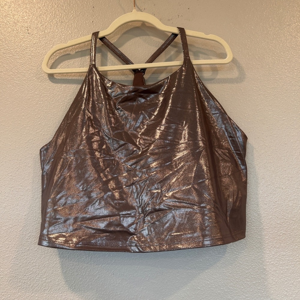 Old Navy Active Powersoft Metallic Bronze Crop Tank Built-in Bra 3X Racerback